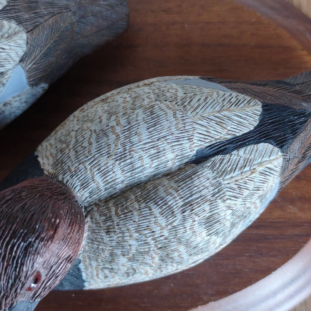 Vintage Hand Carved Small Wood Ducks on Base - Picture 6 of 6